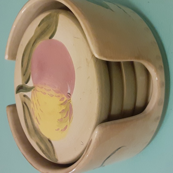 Vintage Tabletop Gallery Francesca Pottery Coasters set/Holder Fruit Handpainted - Picture 3 of 16